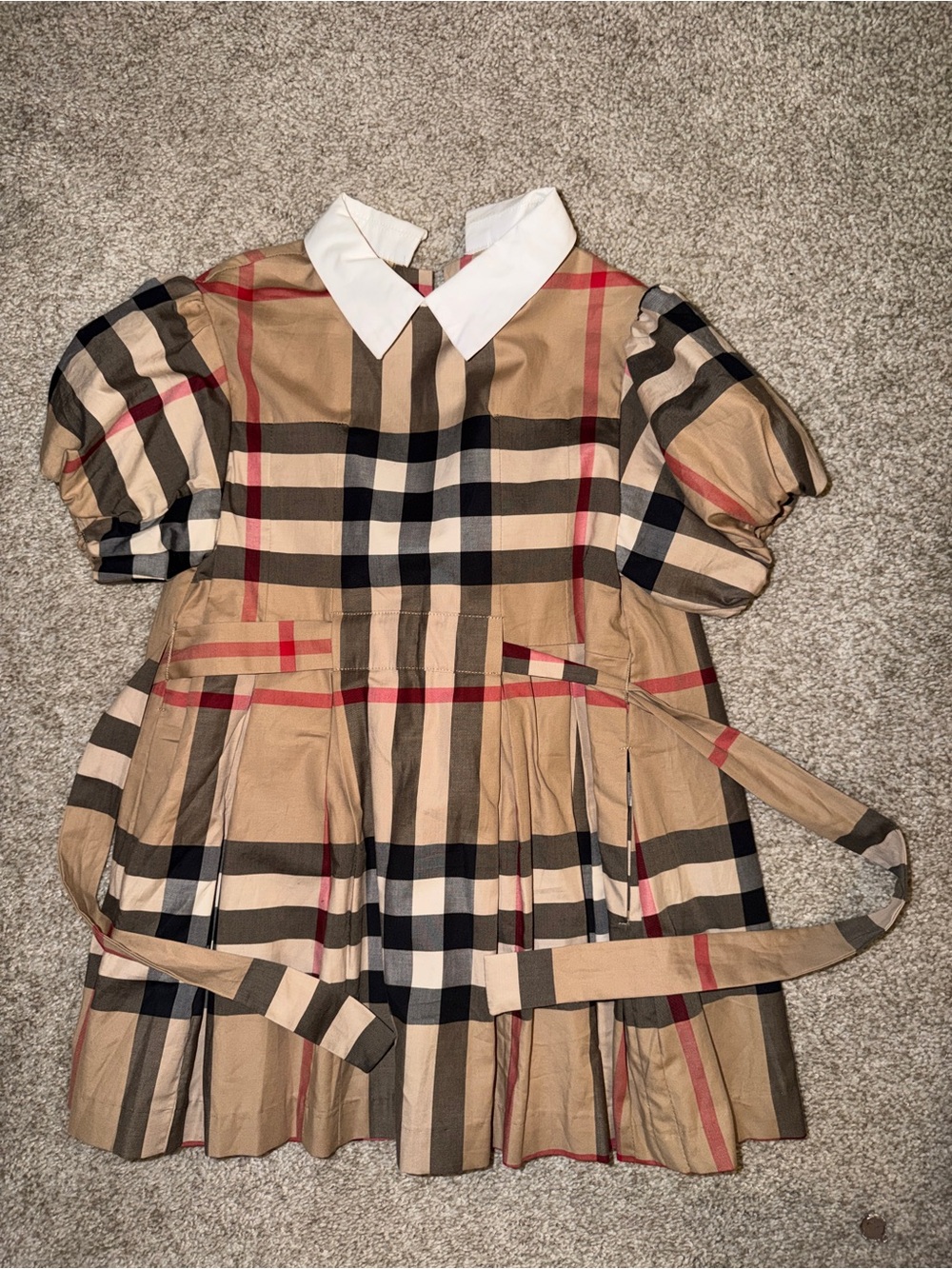 Burberry Plaid Kids Dress with White Collar and Red Trim